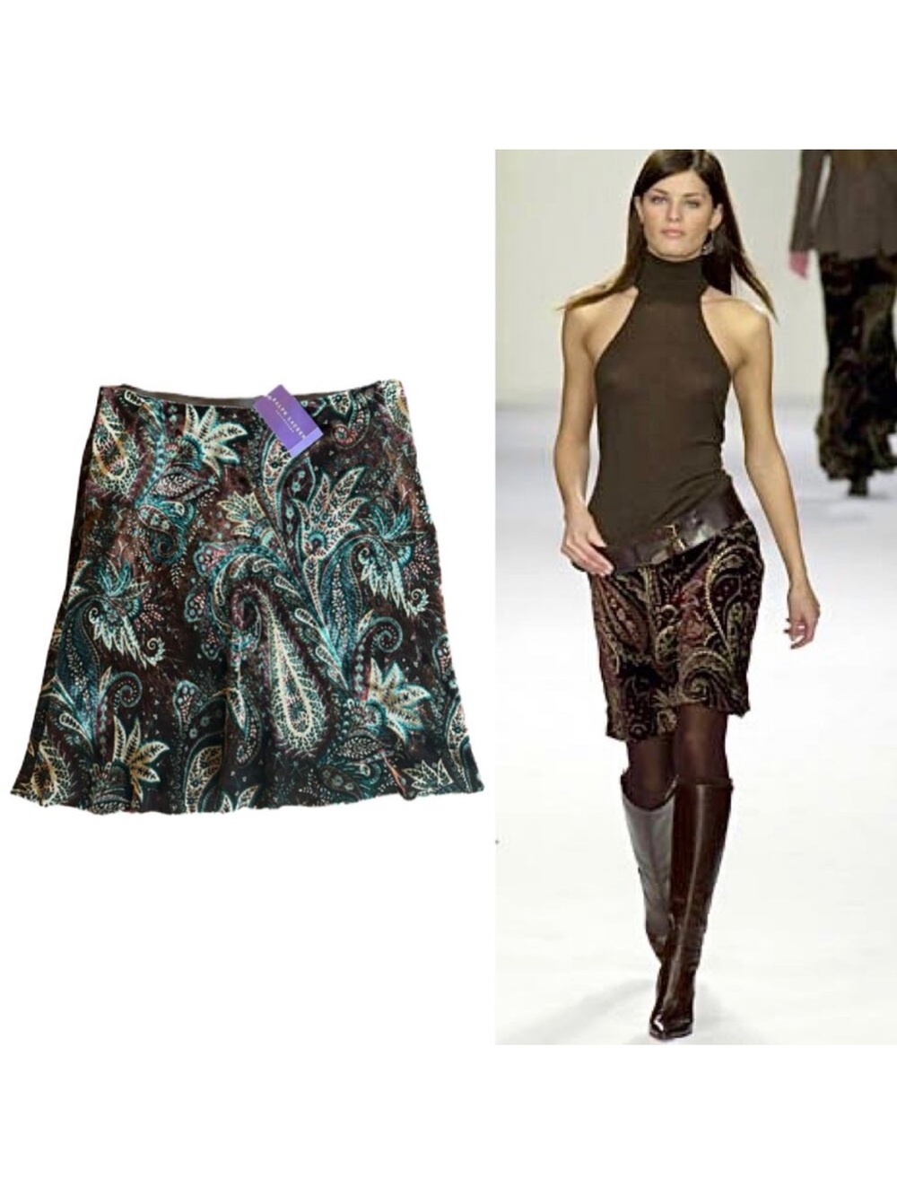 Ralph Lauren Collection Vintage Fall 2001 Runway Paisley Velvet Mini Skirt